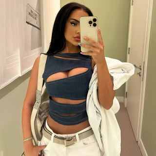 Midnight Cutout Denim Corset Top